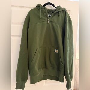 Carhartt Olive Green Quarter-Zip Hooded Sweatshirt
Loose Fit